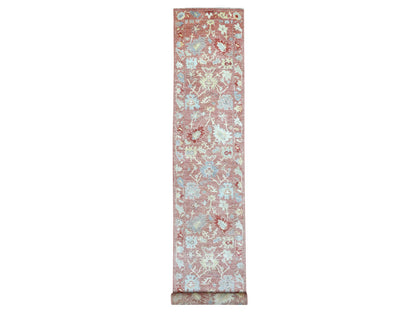 Pink 3'0" x 19'9" Oushak / Peshawar Hand knotted Wool Rug - Sku: O069321