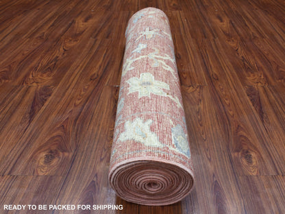 Pink 3'0" x 19'9" Oushak / Peshawar Hand knotted Wool Rug - Sku: O069321