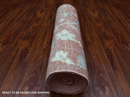 Pink 3'1" x 19'8" Oushak / Peshawar Hand knotted Wool Rug - Sku: O069337