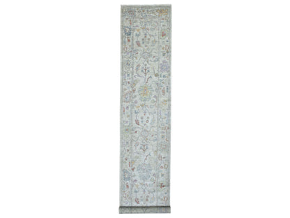 Grey 3'0" x 15'10" Oushak And Peshawar Hand knotted Wool Rug - Sku: O069379