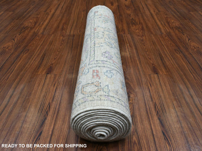 Grey 3'0" x 15'10" Oushak And Peshawar Hand knotted Wool Rug - Sku: O069379