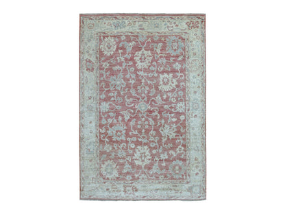 Pink 6'2" x 9'0" Oushak / Peshawar Hand knotted Wool Rug - Sku: O069412