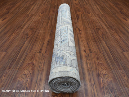Grey 4'1" x 9'9" Tribal & Geometric Hand knotted Wool Rug - Sku: O069503