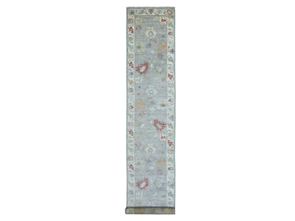 Grey 3'1" x 17'6" Oushak And Peshawar Hand knotted Wool Rug - Sku: O069604