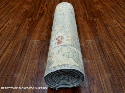 Grey 3'1" x 17'6" Oushak And Peshawar Hand knotted Wool Rug - Sku: O069604