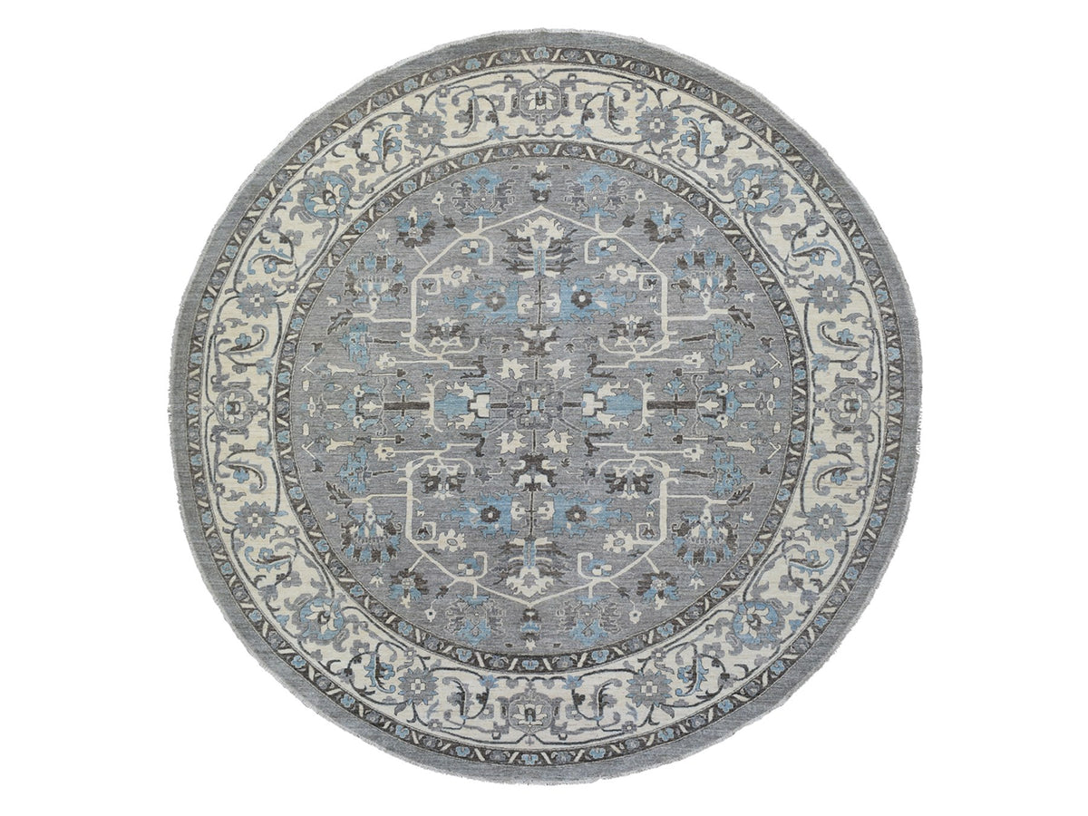 Heriz Oushak hand-knotted wool rug in Gray & Ivory, 11'7" x 11'8" — SKU O069652