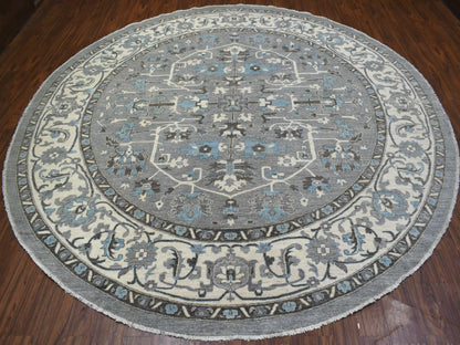 Grey 11'7" x 11'8" Oushak And Peshawar Hand knotted Wool Rug - Sku: O069652