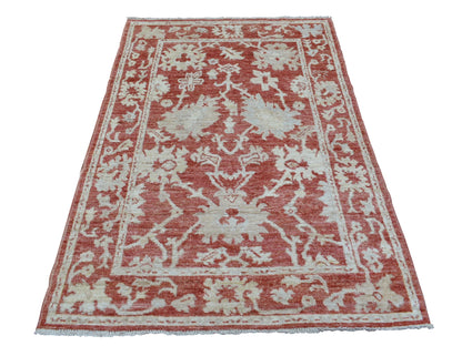 Red 4'0" x 6'1" Oushak / Peshawar Hand knotted Wool Rug - Sku: O069725