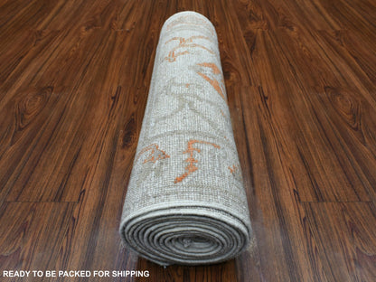 Grey 2'5" x 13'9" Oushak And Peshawar Hand knotted Wool Rug - Sku: O069850