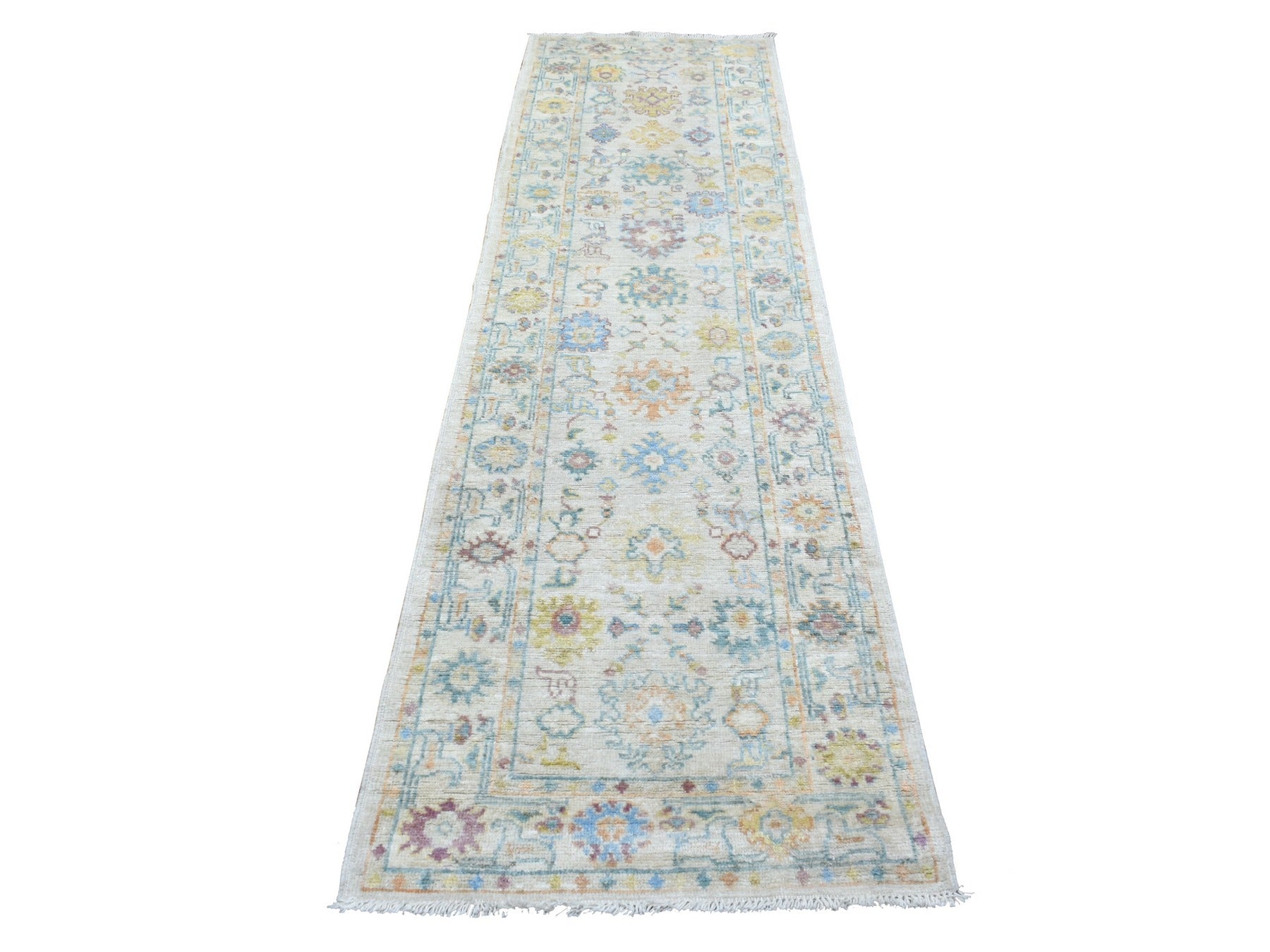 Gray 2'8" x 9'9" Oushak / Peshawar Hand knotted Wool Rug - Sku: O069852