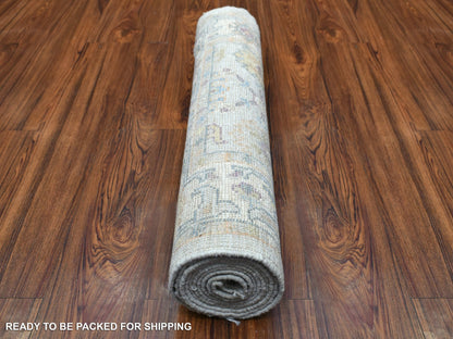 Grey 2'8" x 9'9" Oushak And Peshawar Hand knotted Wool Rug - Sku: O069852