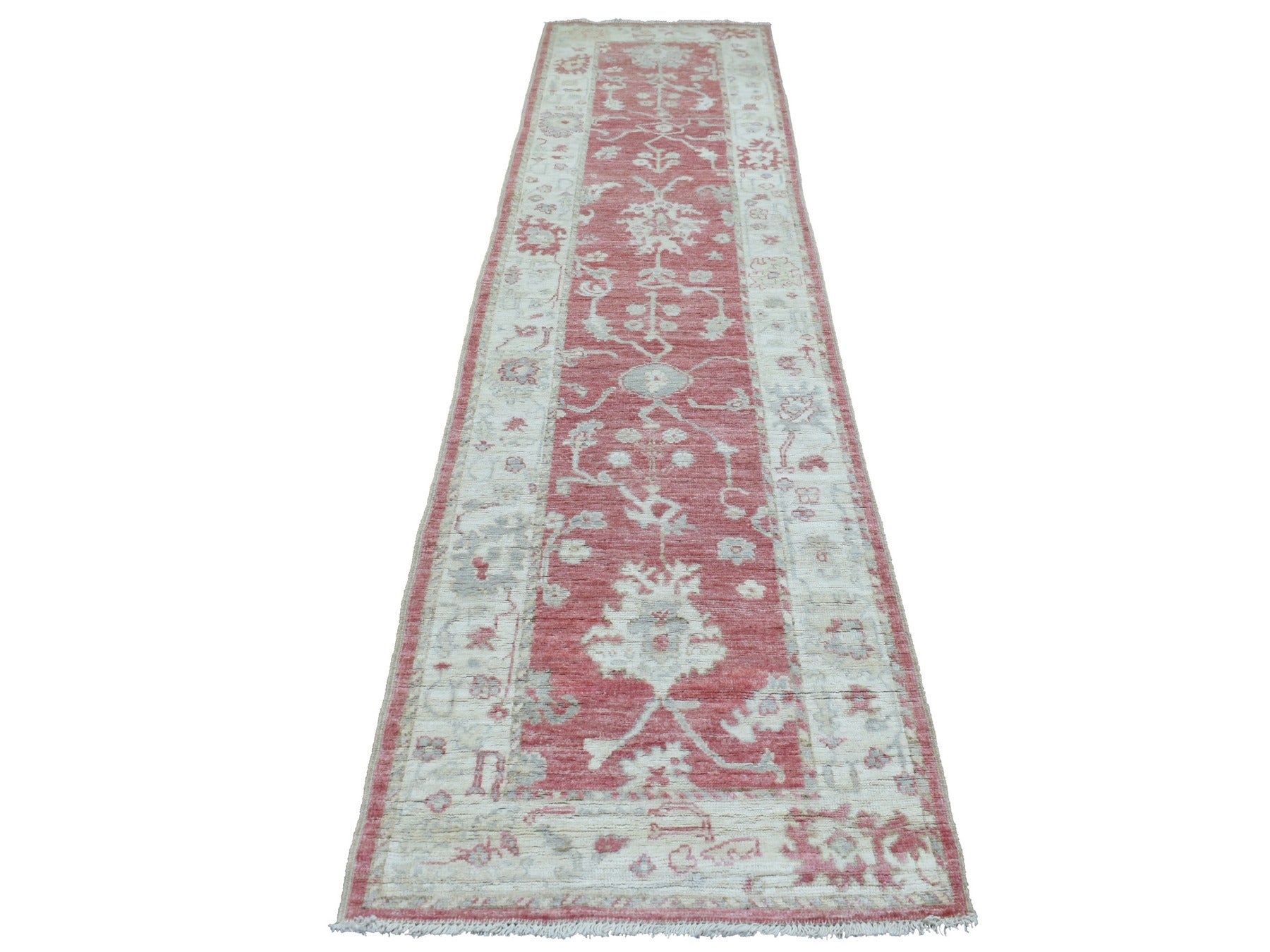 Oushak hand-knotted wool runner in Red & Ivory, 2'9" x 11'6" — SKU O069854