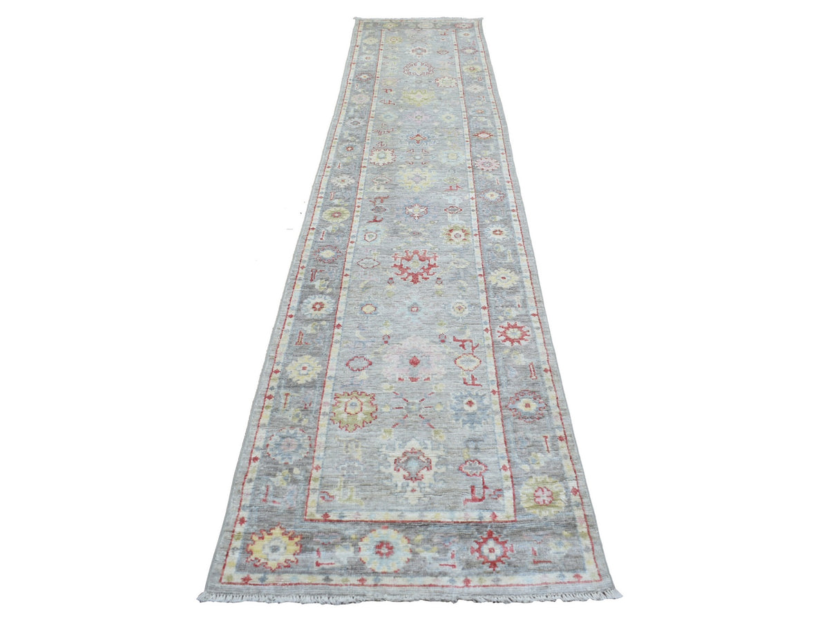 Oushak hand-knotted wool runner in Gray, 2'7" x 12'2" — SKU O069882