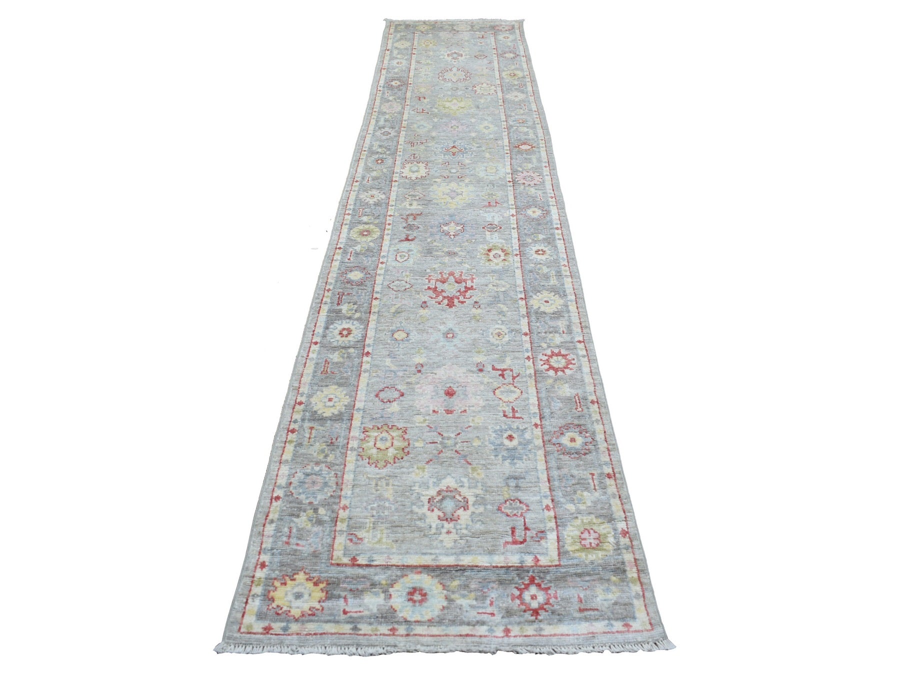 Oushak hand-knotted wool runner in Gray, 2'7" x 12'2" — SKU O069882