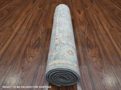 Grey 2'7" x 12'2" Oushak And Peshawar Hand knotted Wool Rug - Sku: O069882