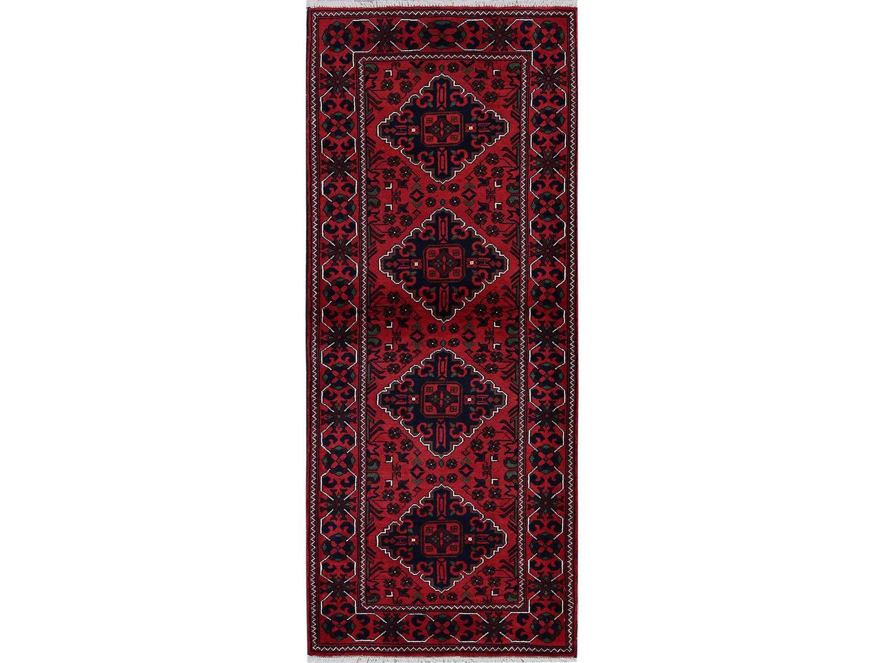 Tribal & Geometric hand-knotted wool runner in Red, 2'4" x 5'8" — SKU O0698
