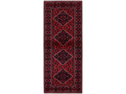 Tribal & Geometric hand-knotted wool runner in Red, 2'4" x 5'8" — SKU O0698