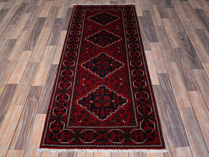Tribal & Geometric hand-knotted wool runner in Red, 2'4" x 5'8" — SKU O0698 (view 2)