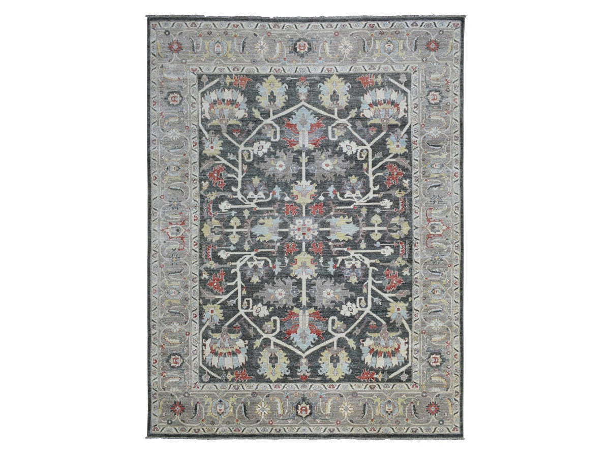 Heriz Oushak hand-knotted wool rug in Black & Gray, 9'3" x 11'9" — SKU O069938