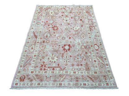 Pink 4'1" x 5'10" Oushak / Peshawar Hand knotted Wool Rug - Sku: O069946