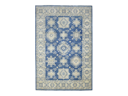 Blue 6'0" x 8'8" Oushak And Peshawar Hand knotted Wool Rug - Sku: O070004
