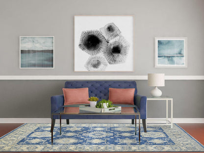 Blue 6'0" x 8'8" Oushak And Peshawar Hand knotted Wool Rug - Sku: O070004