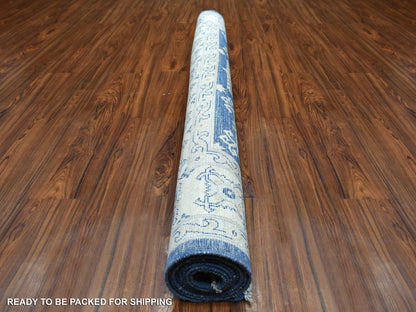 Blue 6'0" x 8'8" Oushak And Peshawar Hand knotted Wool Rug - Sku: O070004