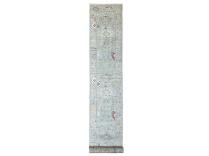 Grey 2'8" x 19'6" Oushak And Peshawar Hand knotted Wool Rug - Sku: O070050