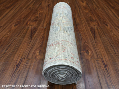 Grey 2'8" x 19'6" Oushak And Peshawar Hand knotted Wool Rug - Sku: O070050