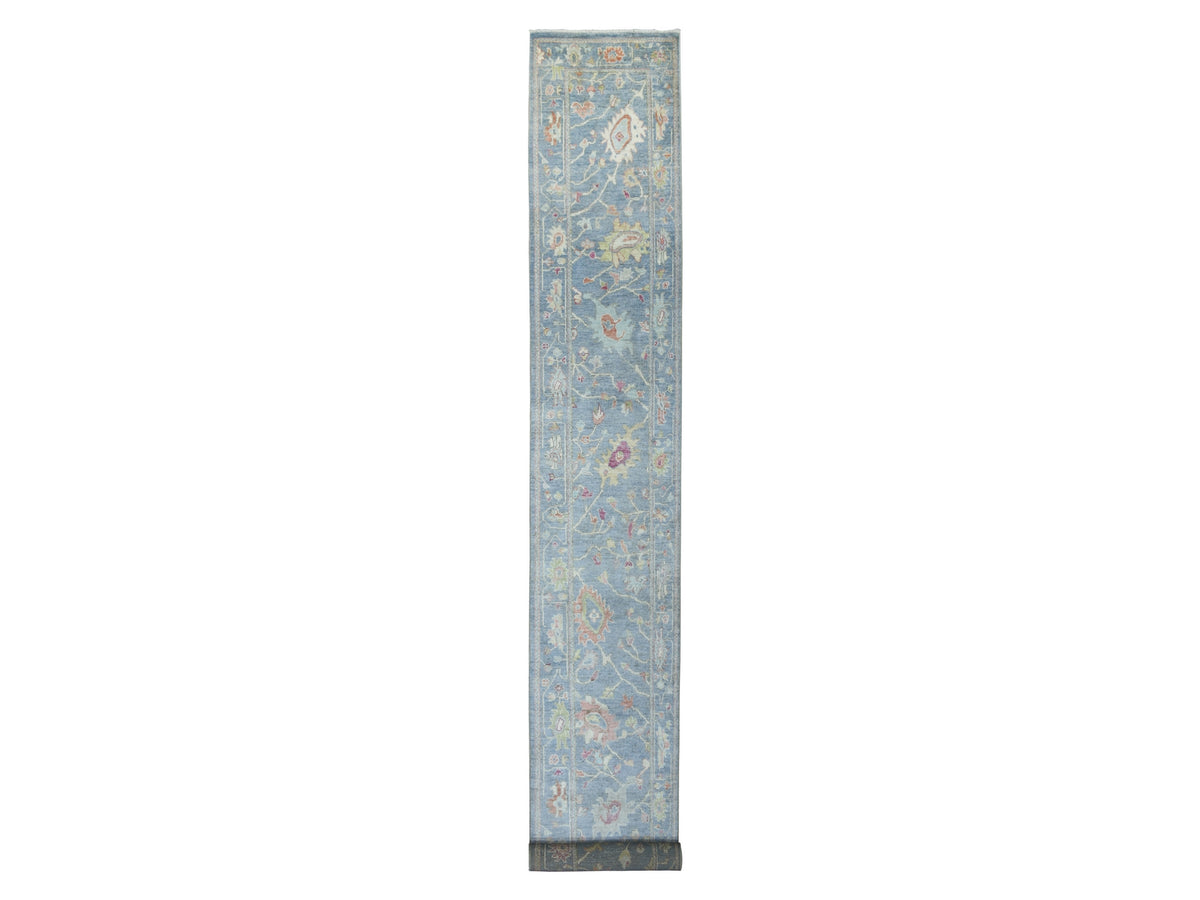 Oushak Oushak hand-knotted wool runner in Blue & Denim Blue, 2'6" x 19'2" — SKU O070052