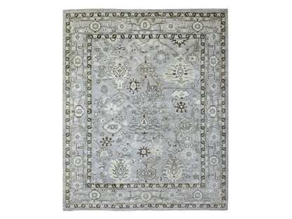 Grey 8'1" x 9'8" Oushak And Peshawar Hand knotted Wool Rug - Sku: O070069