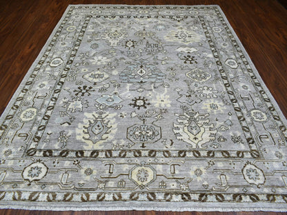 Grey 8'1" x 9'8" Oushak And Peshawar Hand knotted Wool Rug - Sku: O070069