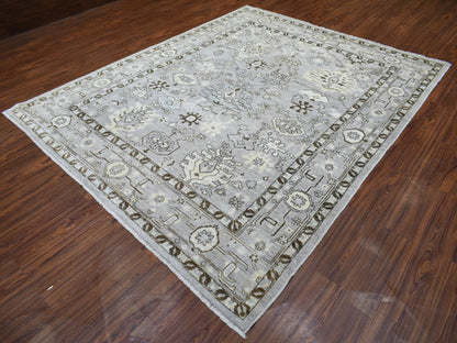 Grey 8'1" x 9'8" Oushak And Peshawar Hand knotted Wool Rug - Sku: O070069