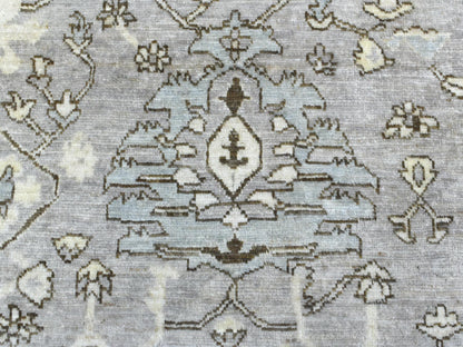 Grey 8'1" x 9'8" Oushak And Peshawar Hand knotted Wool Rug - Sku: O070069