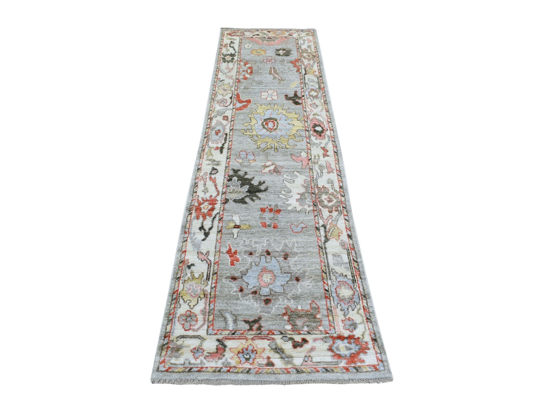 Gray 2'7" x 9'8" Oushak / Peshawar Hand knotted Wool Rug - Sku: O070108