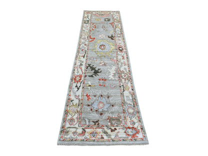 Grey 2'7" x 9'8" Oushak And Peshawar Hand knotted Wool Rug - Sku: O070108