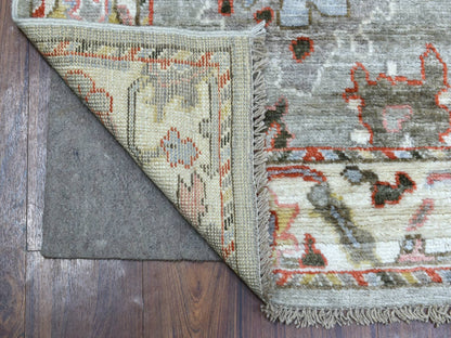 Grey 2'7" x 9'8" Oushak And Peshawar Hand knotted Wool Rug - Sku: O070108