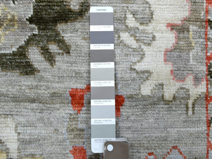 Grey 2'7" x 9'8" Oushak And Peshawar Hand knotted Wool Rug - Sku: O070108