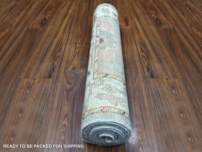 Grey 2'7" x 9'8" Oushak And Peshawar Hand knotted Wool Rug - Sku: O070108