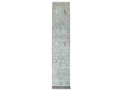 Grey 2'10" x 17'0" Oushak And Peshawar Hand knotted Wool Rug - Sku: O070118