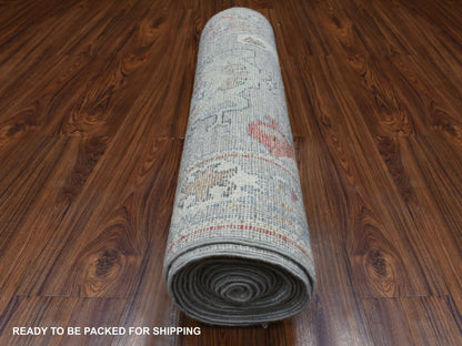 Grey 2'10" x 17'0" Oushak And Peshawar Hand knotted Wool Rug - Sku: O070118