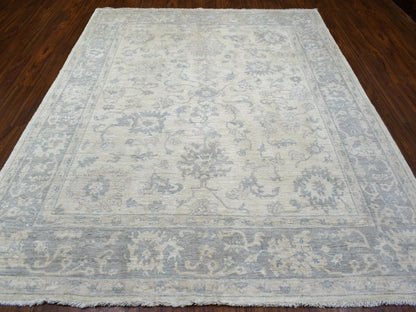 Grey 8'1" x 9'8" Oushak And Peshawar Hand knotted Wool Rug - Sku: O070125