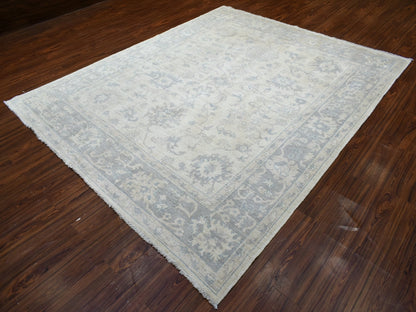 Grey 8'1" x 9'8" Oushak And Peshawar Hand knotted Wool Rug - Sku: O070125
