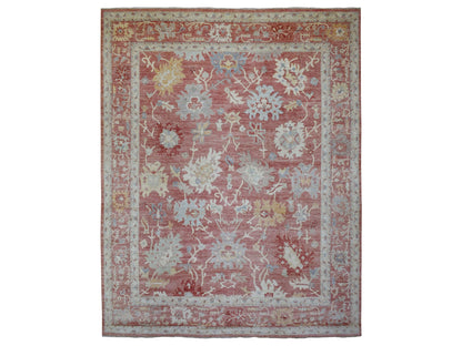 Pink 11'9" x 14'8" Oushak / Peshawar Hand knotted Wool Rug - Sku: O070140