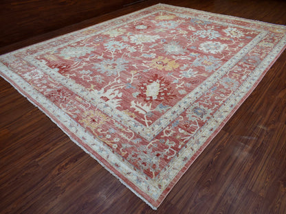 Pink 11'9" x 14'8" Oushak / Peshawar Hand knotted Wool Rug - Sku: O070140