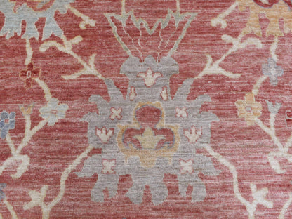 Pink 11'9" x 14'8" Oushak / Peshawar Hand knotted Wool Rug - Sku: O070140