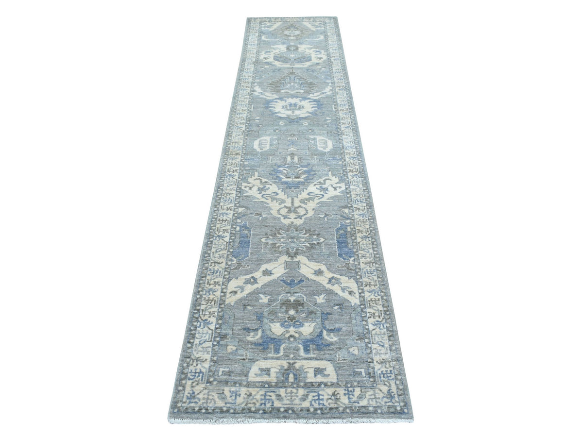 Peshawar Oushak hand-knotted wool runner in Gray & Ivory, 2'5" x 11'7" — SKU O070158