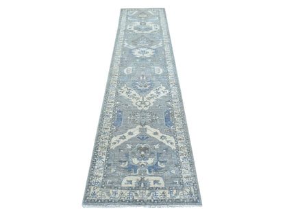 Grey 2'5" x 11'7" Oushak And Peshawar Hand knotted Wool Rug - Sku: O070158