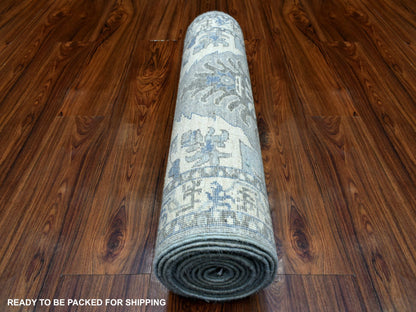 Grey 2'5" x 11'7" Oushak And Peshawar Hand knotted Wool Rug - Sku: O070158