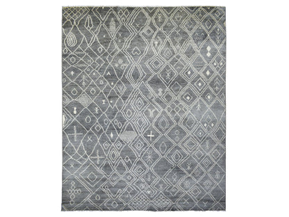 Grey 12'4" x 15'1" Tribal & Geometric Hand knotted Wool Rug - Sku: O070166